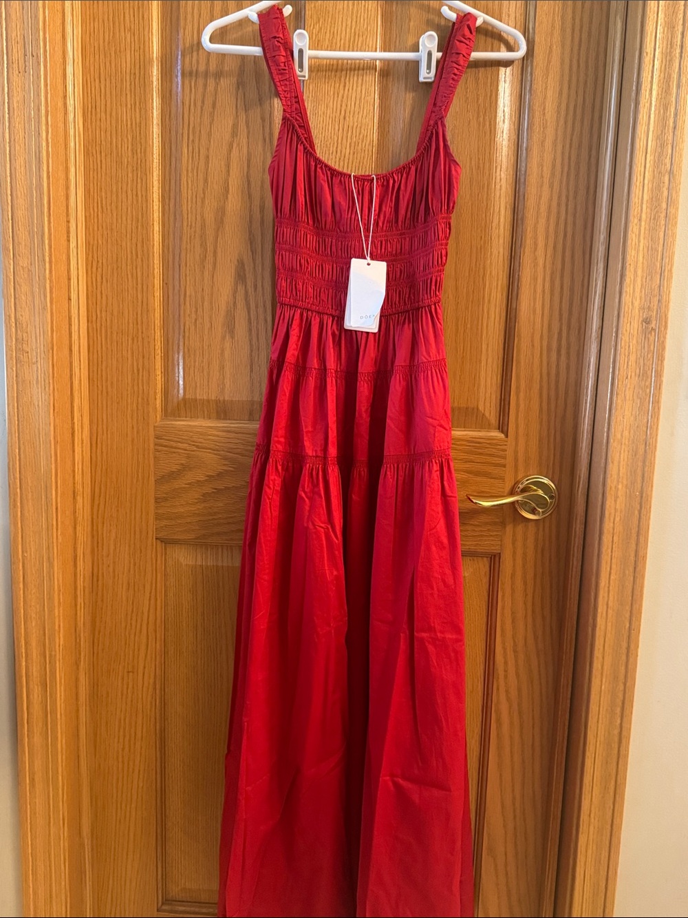 Doen Clover Deep Tomato Maxi Dress with Smocked Bodice